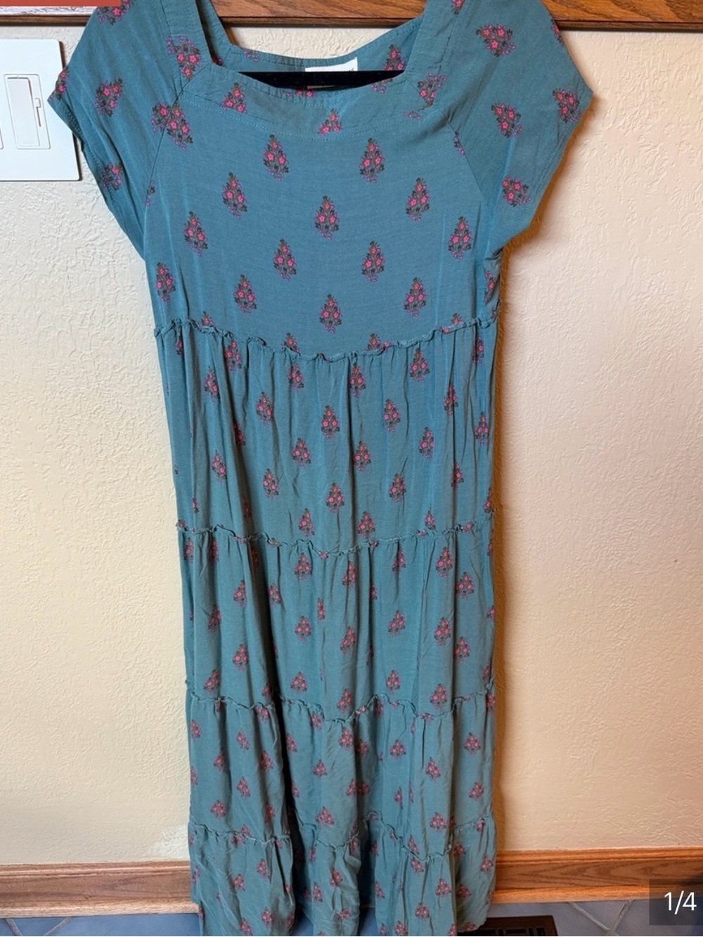 NATURAL LIFE Teal Maxi Dress with Pink Floral Print